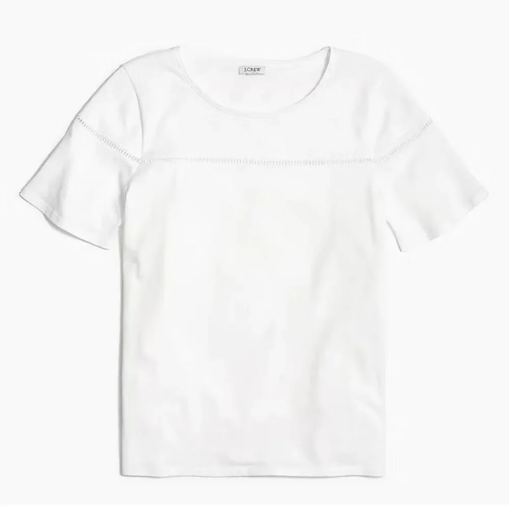 J.Crew Women's White Short Sleeve T-Shirt Size M Ladder Trim - Picture 3 of 8